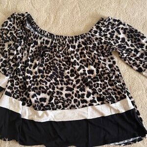Entro Leopard Print Off-Shoulder Top - Black and Cream